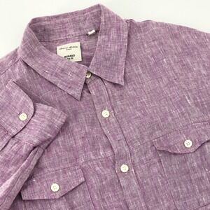 Murano Slim Fit Shirt Mens Large Purple Baird McNutt Linen Long Sleeve Roll Tab